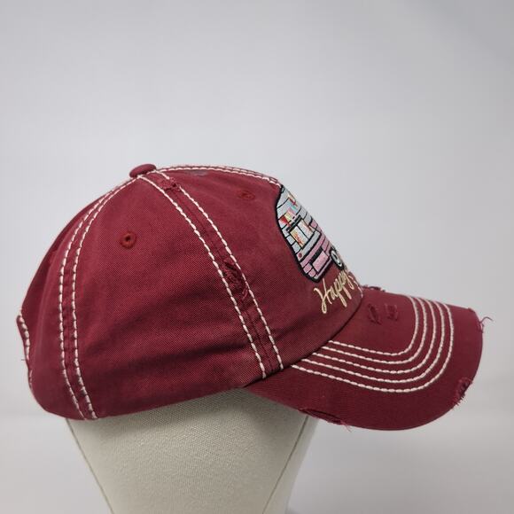 Happy Camper Baseball Cap Red One Size Adjustable Distressed KB ETHOS Vintage - Picture 4 of 9